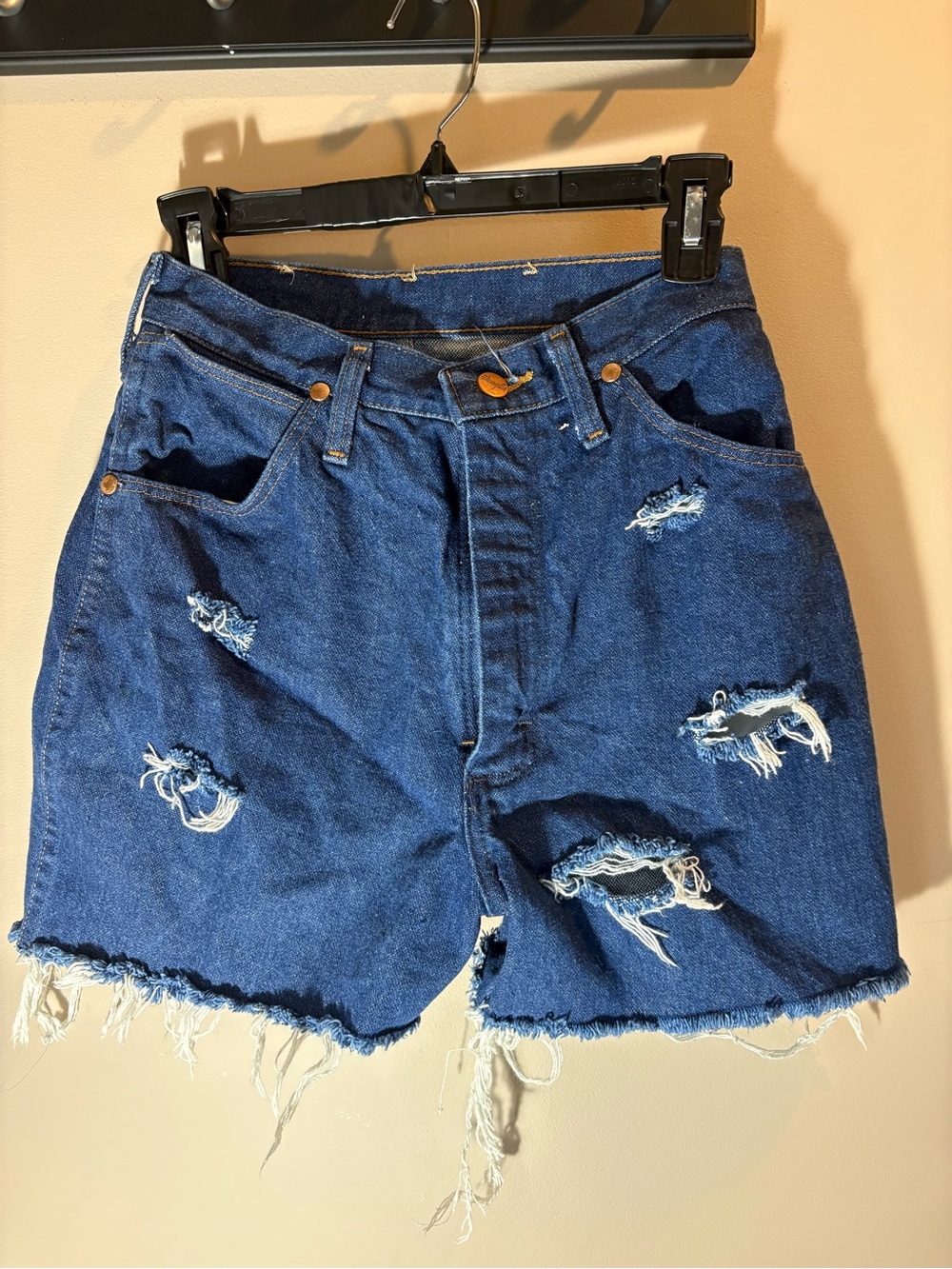 Wrangler Distressed Denim Shorts - Dark Blue